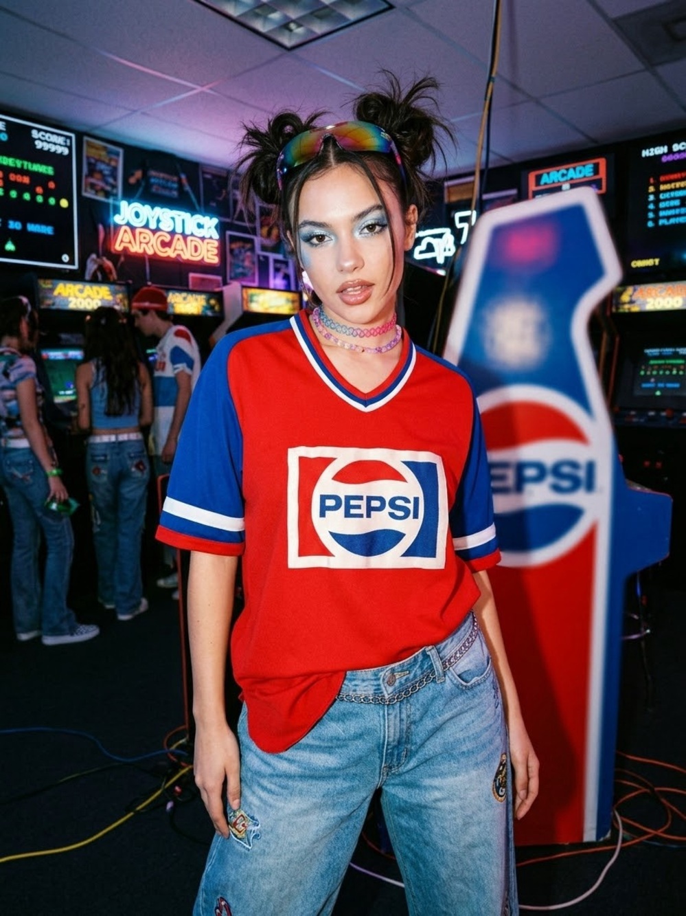 Vintage 80s 90s Y2K CCM Pepsi Cola V-Neck Jersey Red Blue Retro Logo T-Shirt